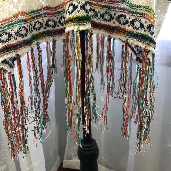 Molly bracken poncho cream/striped/tassels SZ L - Picture 6 of 9